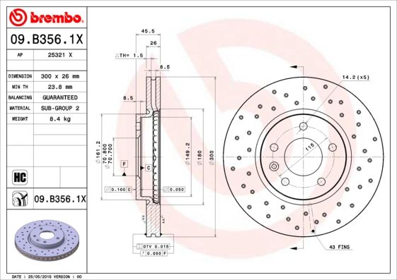 BREMBO 09.B356.1X Brake Disc