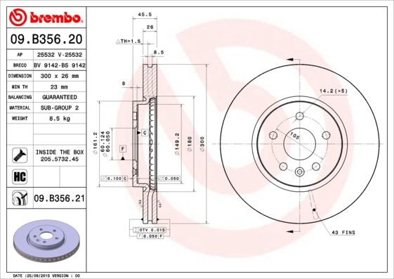 BREMBO 09.B356.21 Brake Disc