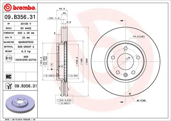 BREMBO 09.B356.31 Brake Disc
