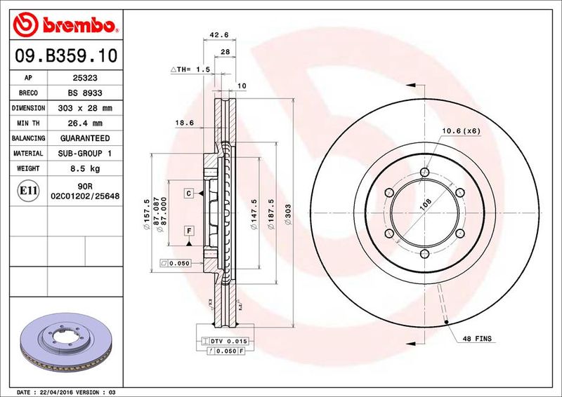 BREMBO 09.B359.10 Brake Disc