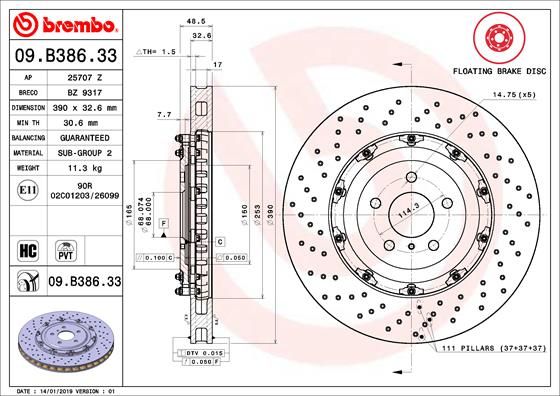 BREMBO 09.B386.33 Brake Disc