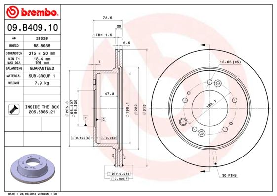 BREMBO 09.B409.10 Brake Disc