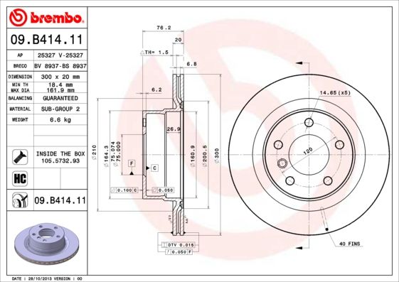 BREMBO 09.B414.11 Brake Disc