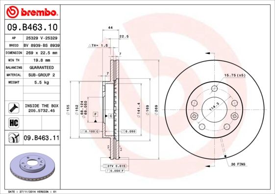 BREMBO 09.B463.10 Brake Disc
