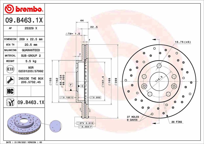 BREMBO 09.B463.1X Brake Disc