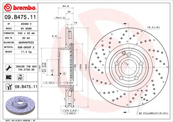 BREMBO 09.B475.11 Brake Disc