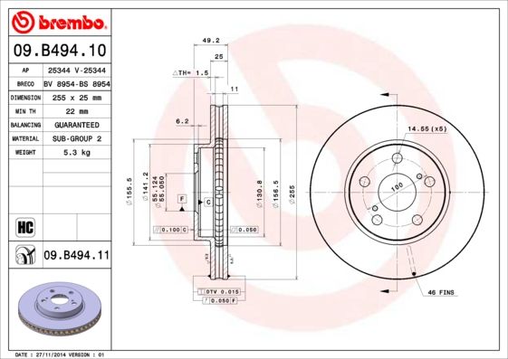 BREMBO 09.B494.10 Brake Disc
