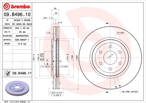 BREMBO 09.B496.10 Brake Disc