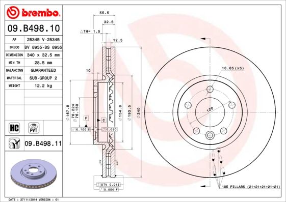 BREMBO 09.B498.11 Brake Disc
