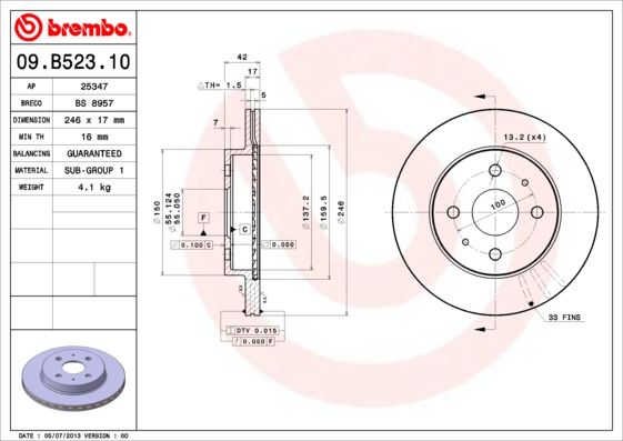 BREMBO 09.B523.10 Brake Disc