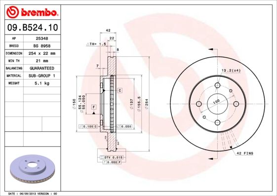 BREMBO 09.B524.10 Brake Disc