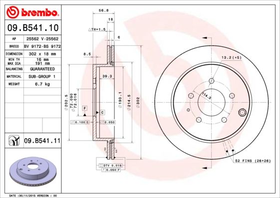 BREMBO 09.B541.11 Brake Disc