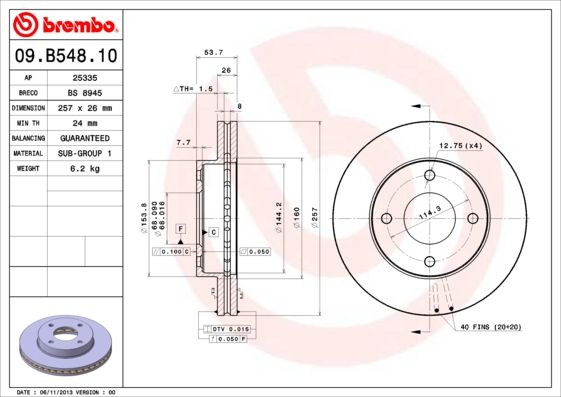 BREMBO 09.B548.10 Brake Disc