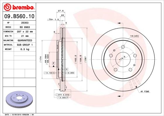 BREMBO 09.B560.10 Brake Disc