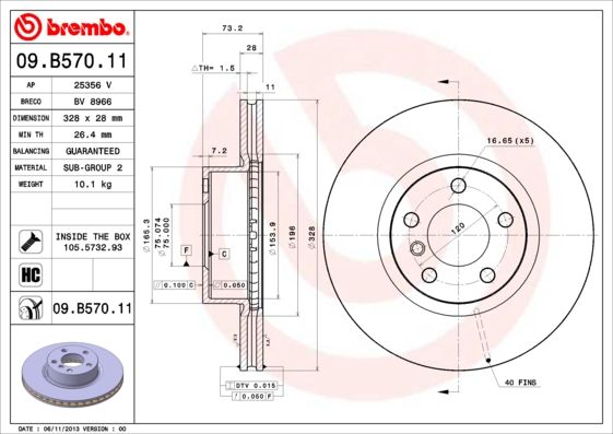 BREMBO 09.B570.11 Brake Disc