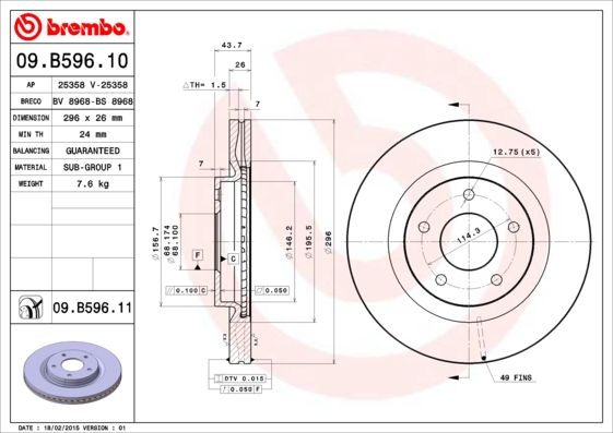 BREMBO 09.B596.11 Brake Disc