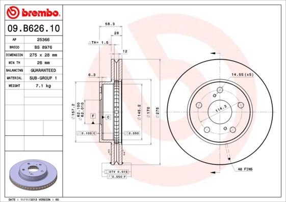 BREMBO 09.B626.10 Brake Disc