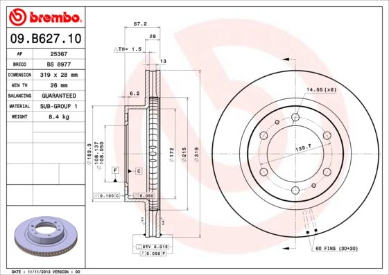 BREMBO 09.B627.10 Brake Disc