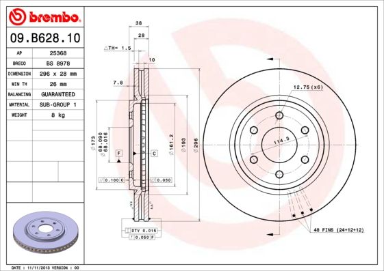 BREMBO 09.B628.10 Brake Disc