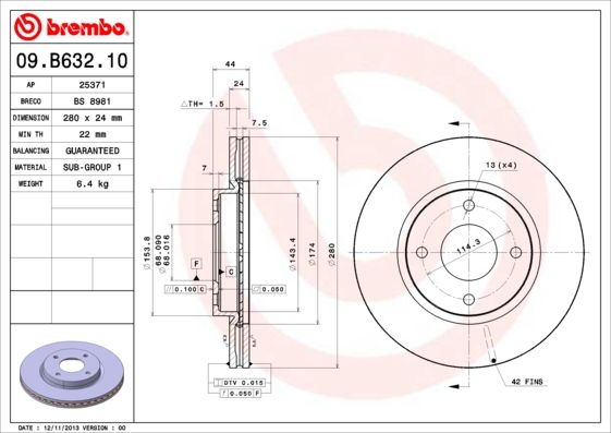BREMBO 09.B632.10 Brake Disc