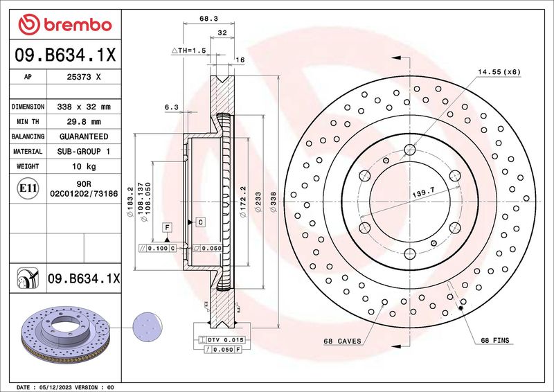 BREMBO 09.B634.1X Brake Disc