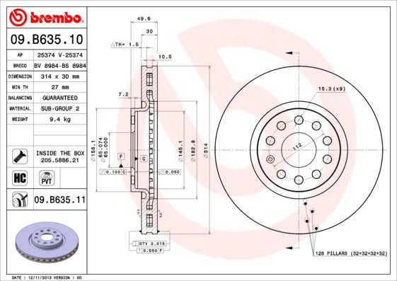BREMBO 09.B635.10 Brake Disc