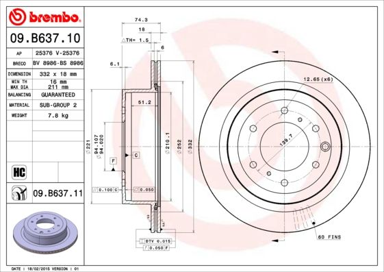 BREMBO 09.B637.11 Brake Disc