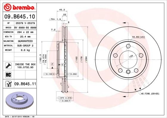 BREMBO 09.B645.11 Brake Disc