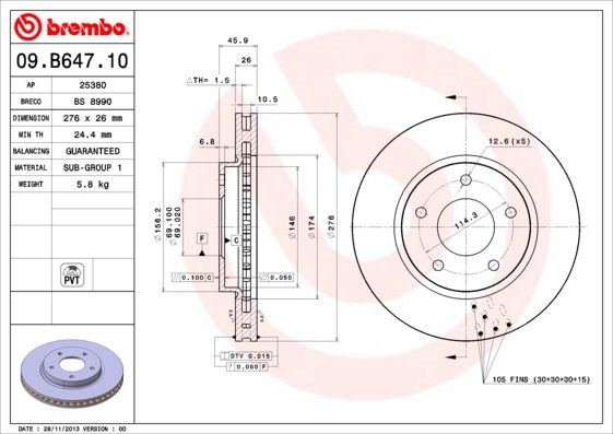 BREMBO 09.B647.10 Brake Disc