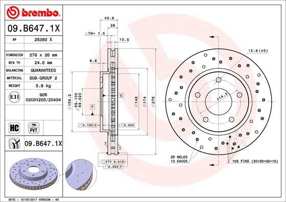 BREMBO 09.B647.1X Brake Disc