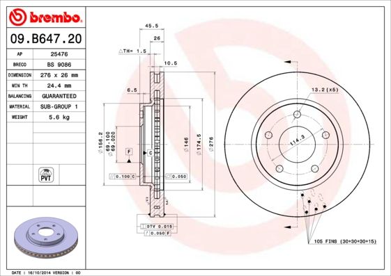BREMBO 09.B647.21 Brake Disc