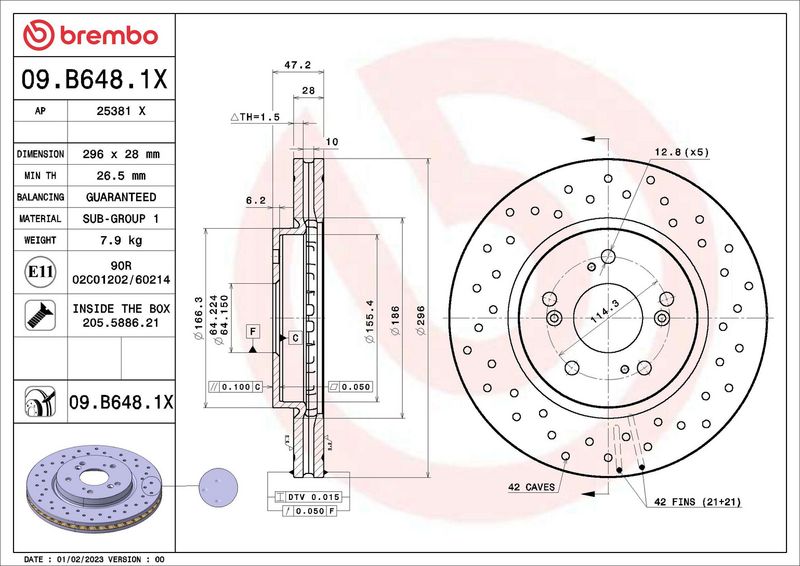 BREMBO 09.B648.1X Brake Disc