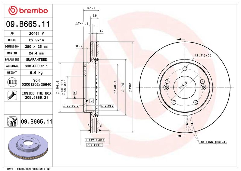 BREMBO 09.B665.11 Brake Disc
