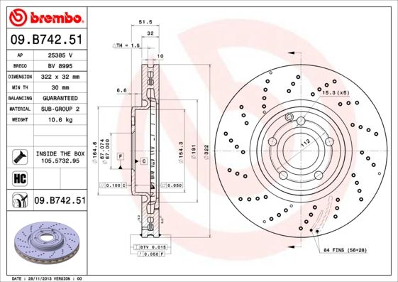 BREMBO 09.B742.51 Brake Disc