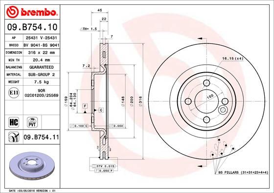 BREMBO 09.B754.11 Brake Disc