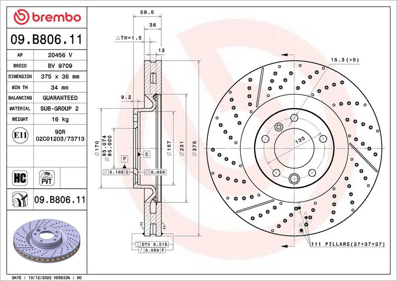 BREMBO 09.B806.11 Brake Disc