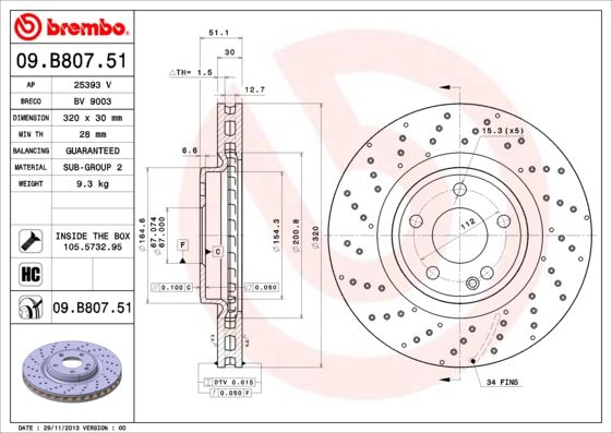 BREMBO 09.B807.51 Brake Disc