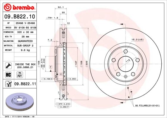 BREMBO 09.B822.11 Brake Disc