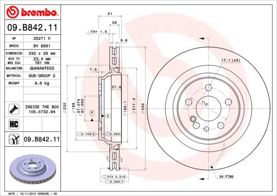 BREMBO 09.B842.11 Brake Disc