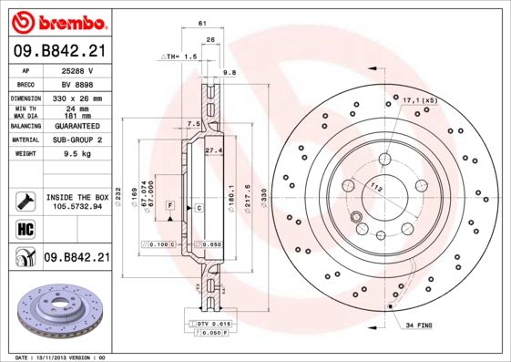 BREMBO 09.B842.21 Brake Disc