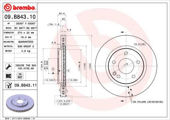 BREMBO 09.B843.11 Brake Disc