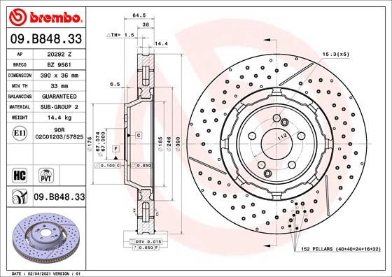 BREMBO 09.B848.33 Brake Disc