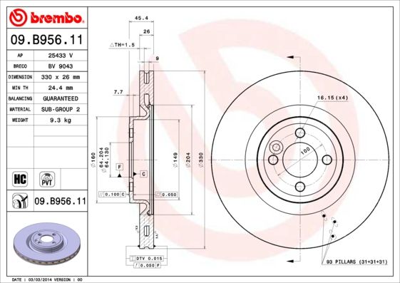 BREMBO 09.B956.11 Brake Disc