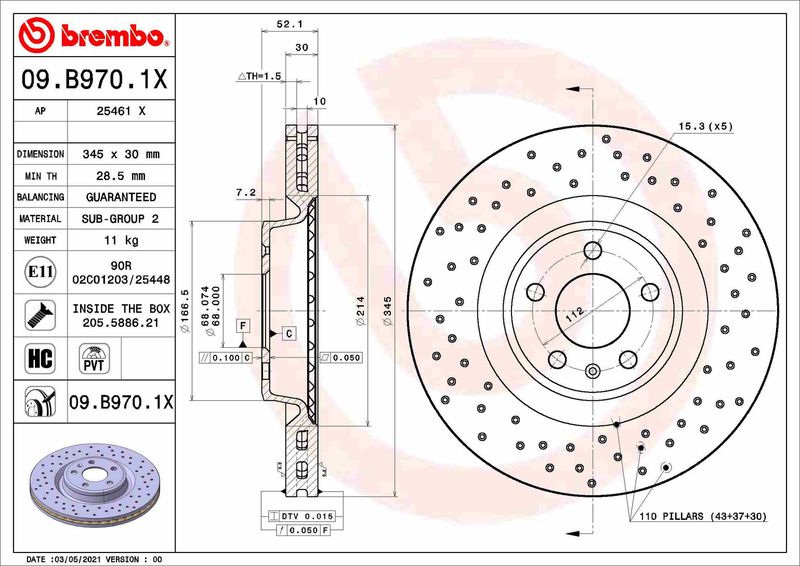 BREMBO 09.B970.1X Brake Disc