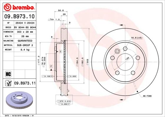BREMBO 09.B973.10 Brake Disc