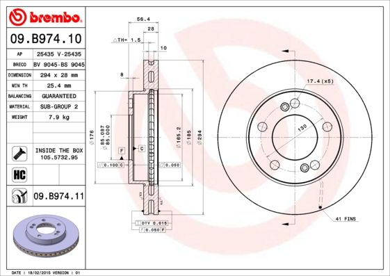 BREMBO 09.B974.11 Brake Disc