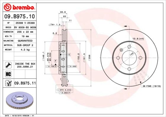 BREMBO 09.B975.10 Brake Disc