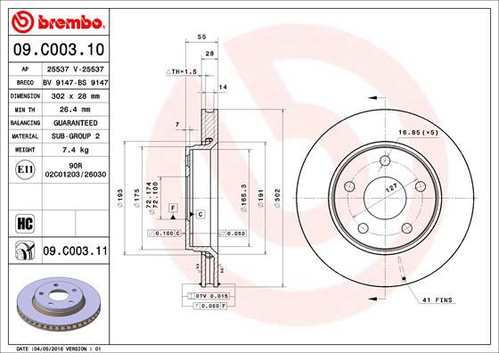 BREMBO 09.C003.11 Brake Disc