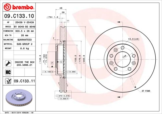 BREMBO 09.C133.11 Brake Disc