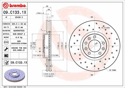 Brake Disc BREMBO 09.C133.1X